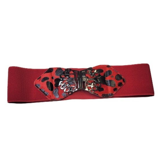 WOMENS Red Belt Animal Print Stretchy Belt - Picture 2 of 12